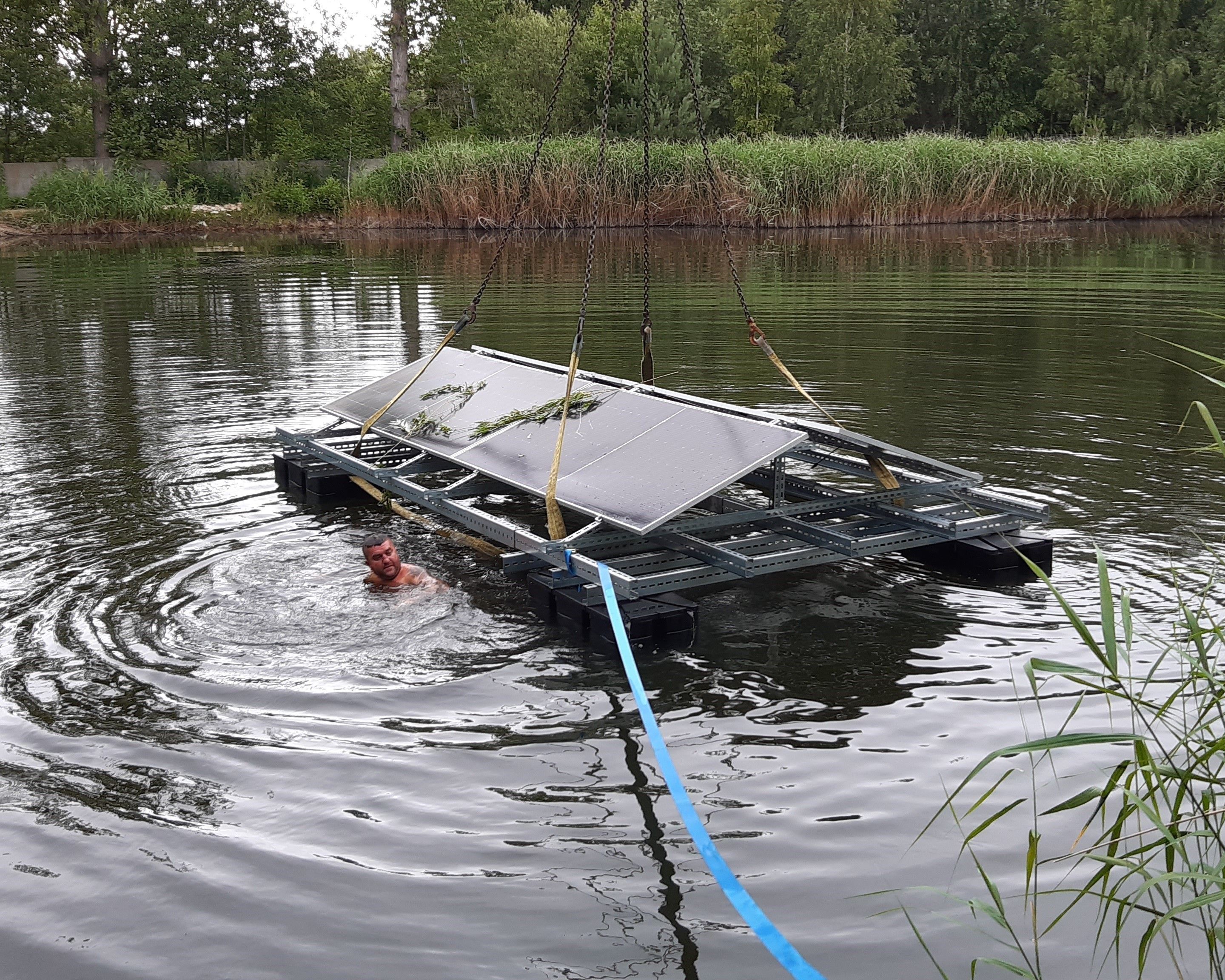 Ponton pour modules photovoltaïques, noir, 200 litres, polyéthylène