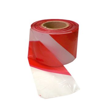 Waarschuwingstape - wit/rood - rol 200 m x 80 mm